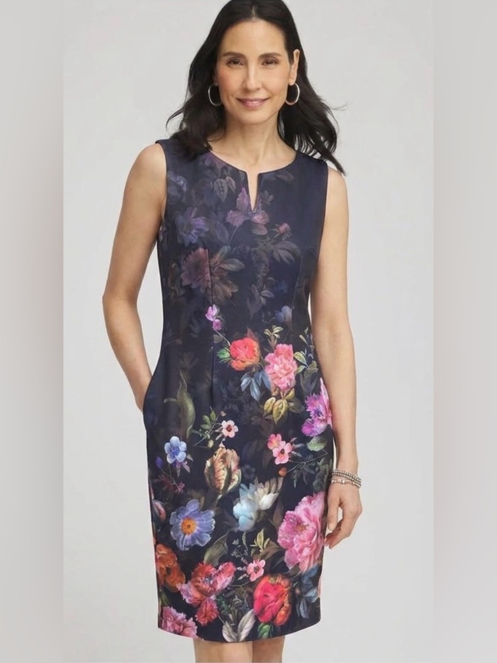 Ignite Evenings Floral Sheath Dress Size 8 Dark Romantic Cocktail Midi Dress